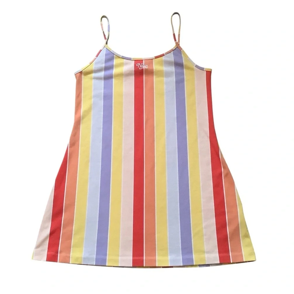 NIKE RETRO RAINBOW STRIPE MINI DRESS WITH EMBROIDERED LOGO/ Size L - Picture 9 of 13